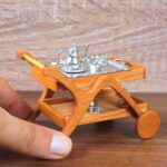 DIY Miniature Wooden Tea Trolley with Silver Tea Set