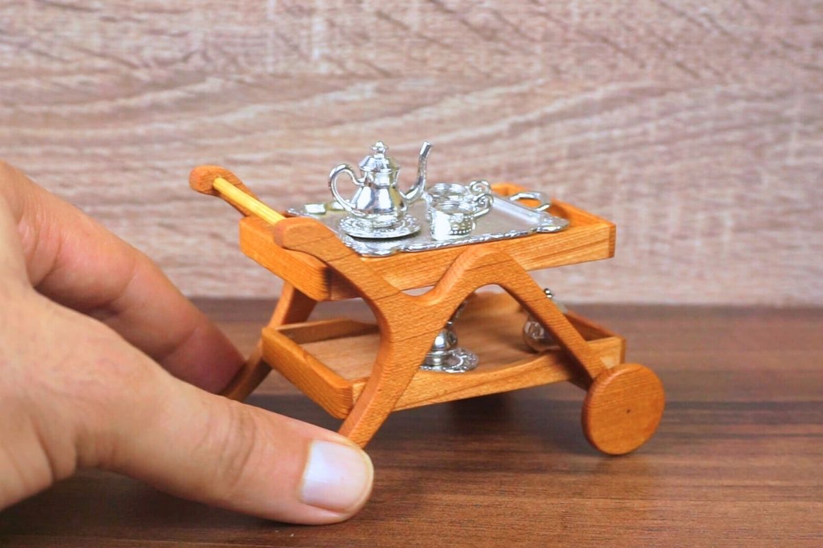 You are currently viewing DIY Miniature Wooden Tea Trolley with Silver Tea Set
