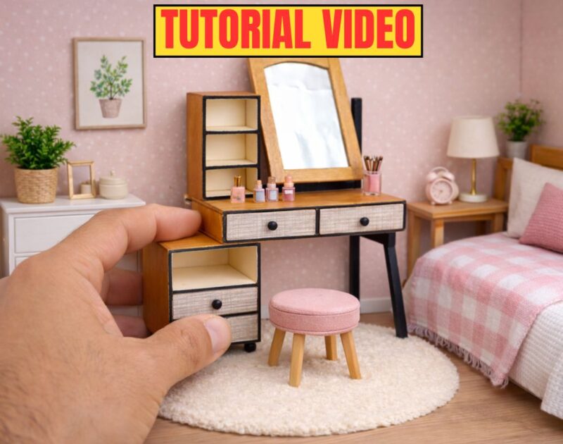 Making a 1:12 Scale Miniature Vanity Table with Mirror from Wood