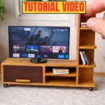 A Modern Cedar Wood Miniature TV Unit for 1:12 Dollhouses