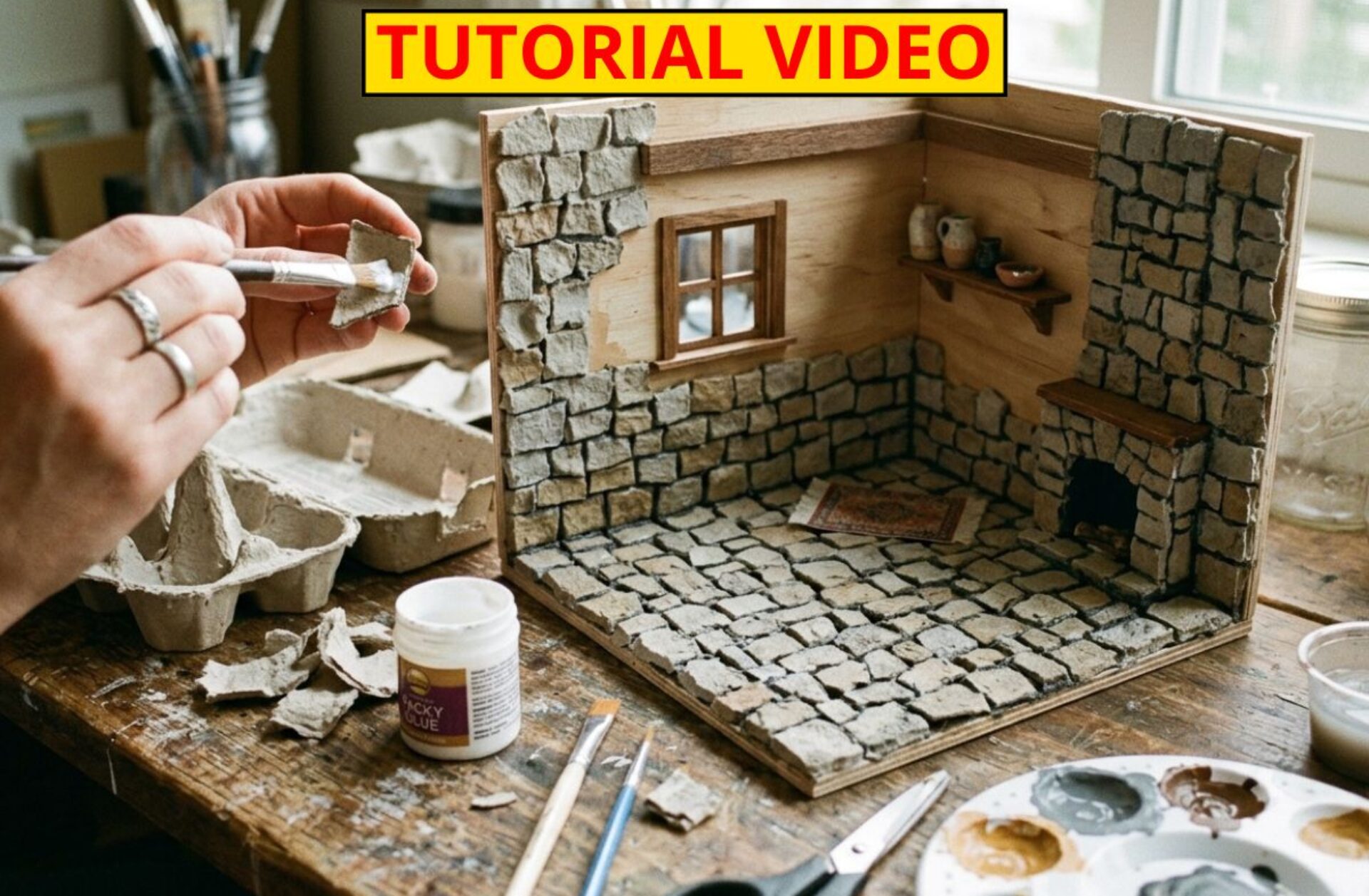 DIY Egg Carton Stone Floor / Wall for Dollhouse or Diorama