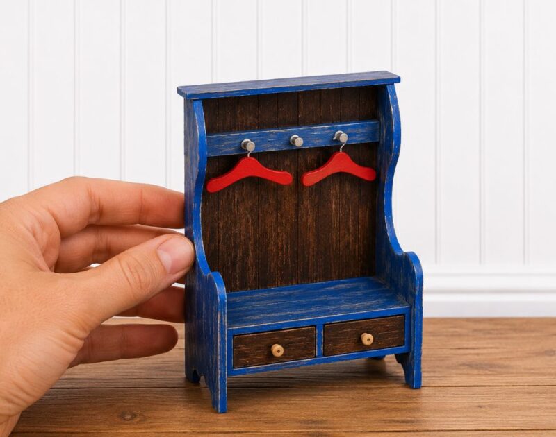 DIY Miniature Hall Bench with Drawers – A Charming 1:12 Scale Design