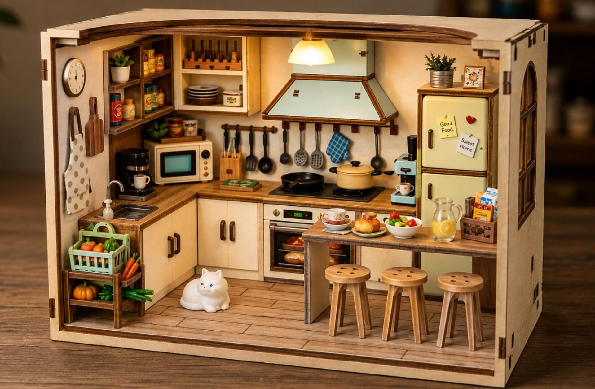 DIY Dollhouse Miniature House Kit Kitchen with LED Light