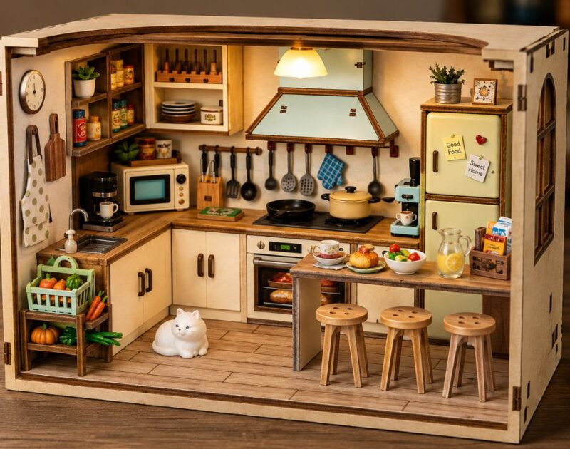DIY Dollhouse Miniature House Kit Kitchen with LED Light