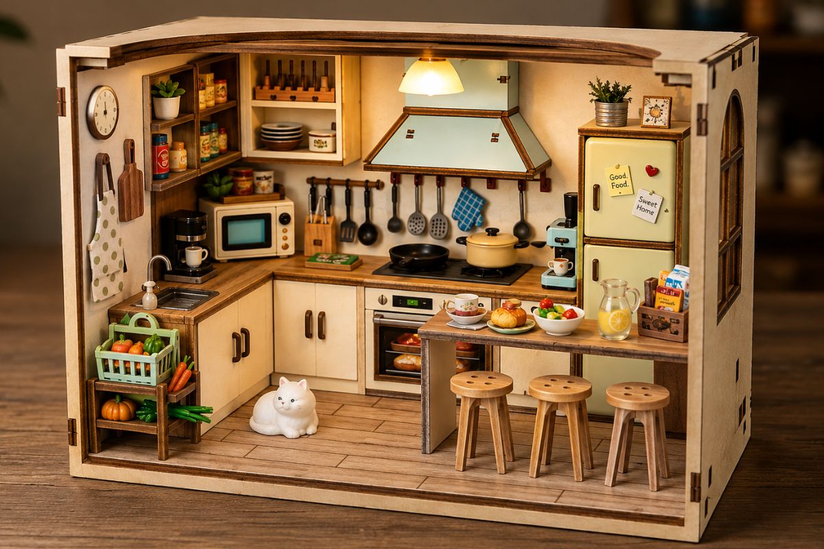 You are currently viewing DIY Dollhouse Miniature House Kit Kitchen with LED Light