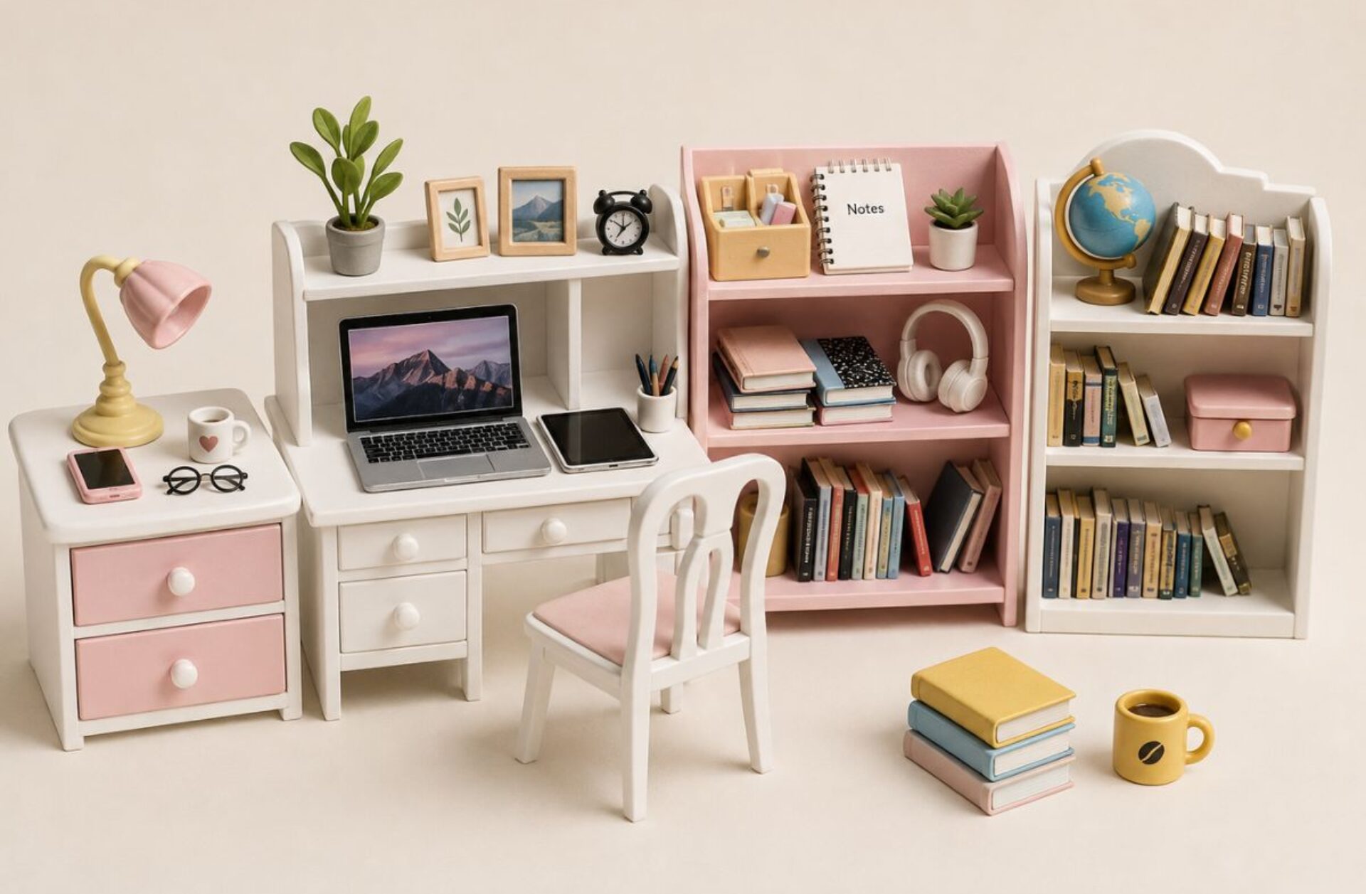 Dollhouse Miniature Office Desk Set : This 90-Piece