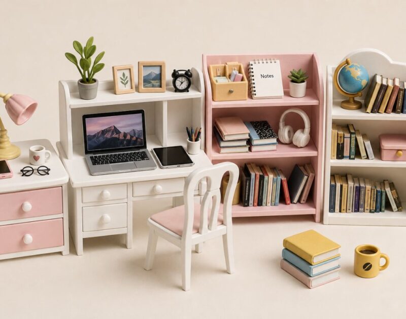 Dollhouse Miniature Office Desk Set : This 90-Piece