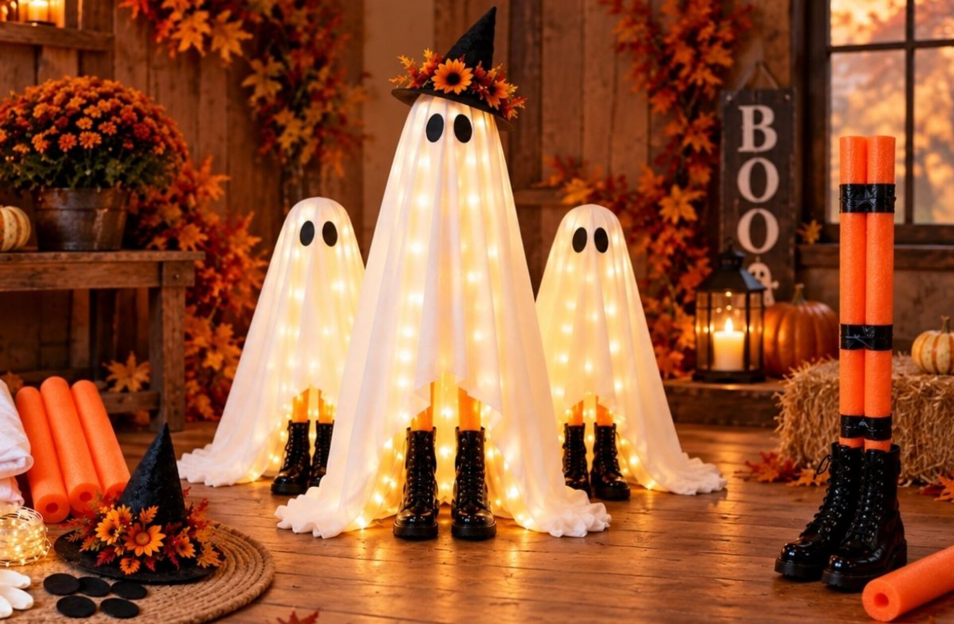 DIY Light-Up Halloween Ghosts (Easy Pool Noodle Tutorial)