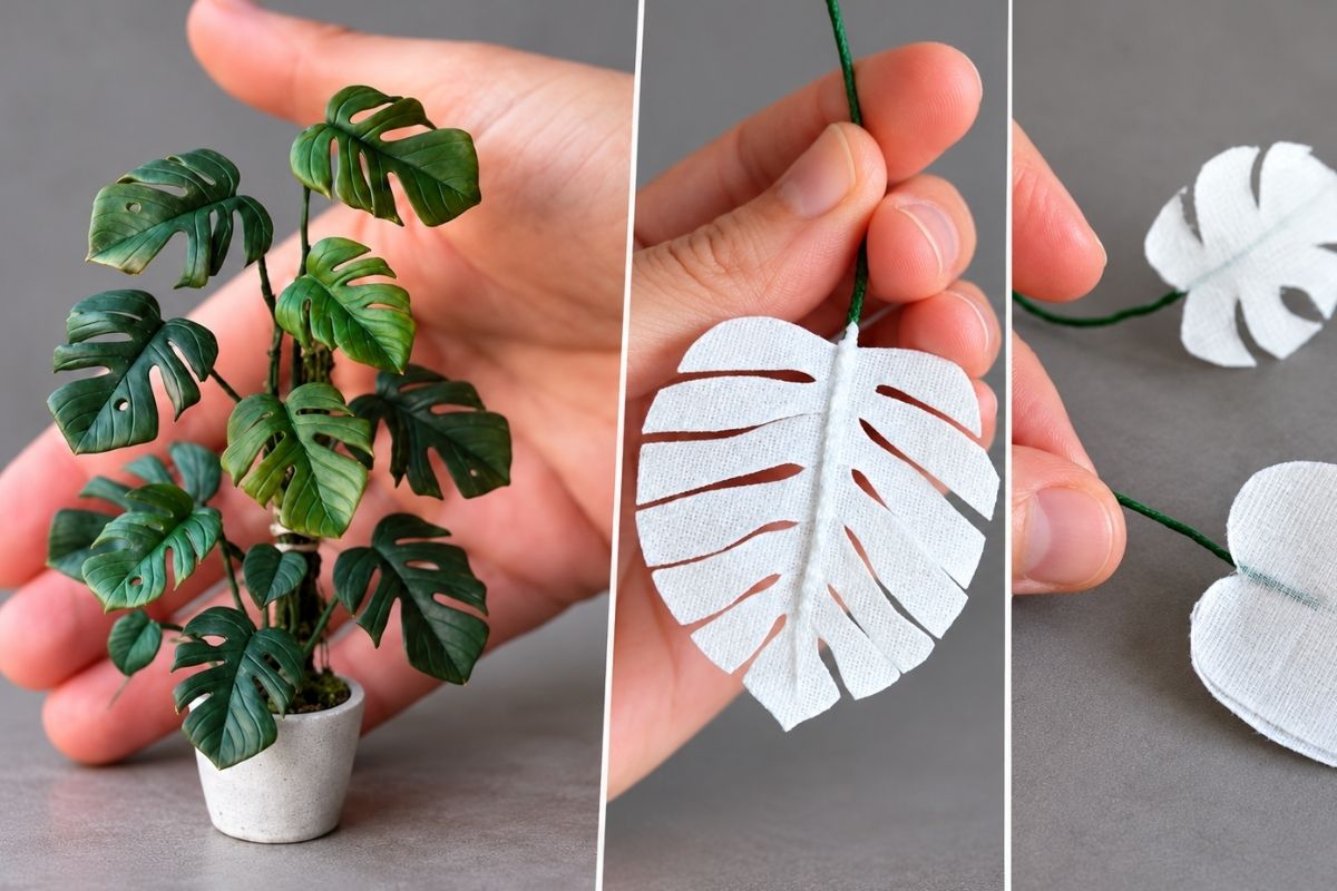 You are currently viewing DIY Miniature Monstera Plant from a Bandage (Easy Dollhouse Tutorial)